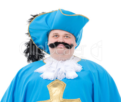 musketeer in turquoise blue uniform
