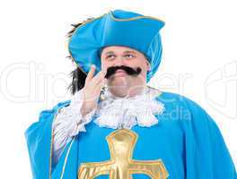 musketeer in turquoise blue uniform