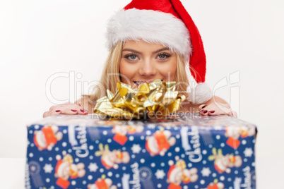beautiful christmas girl with gift box