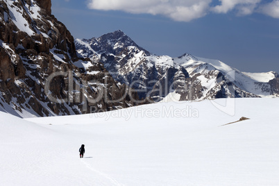 hiker in snowy mountains