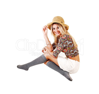 girl crouching on floor
