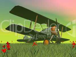 biplane on the grass - 3d render