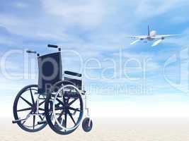 wheelchair and travel by plane- 3d render