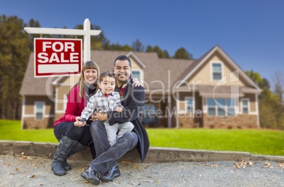 mixed race family, home, for sale real estate sign