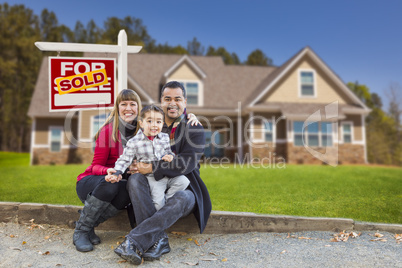 mixed race family, home, sold for sale real estate sign