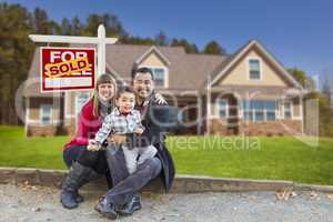 mixed race family, home, sold for sale real estate sign