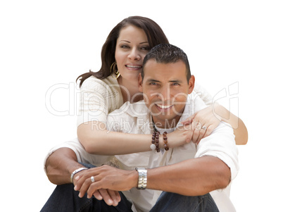 happy hispanic young couple isolated on white