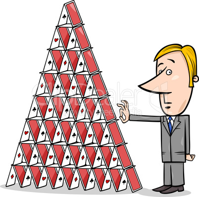 businessman and house of cards cartoon