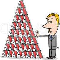 businessman and house of cards cartoon