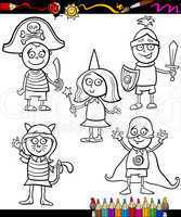 kids in costumes set coloring page