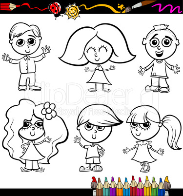 children cartoon set for coloring book