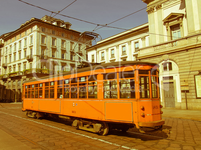 retro looking vintage tram, milan