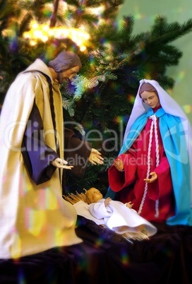 Krippe zum Weihnachtsfest mit Jesus Maria und Joseph
