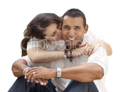 happy hispanic young couple isolated on white