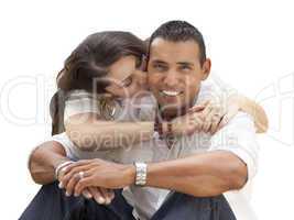 happy hispanic young couple isolated on white
