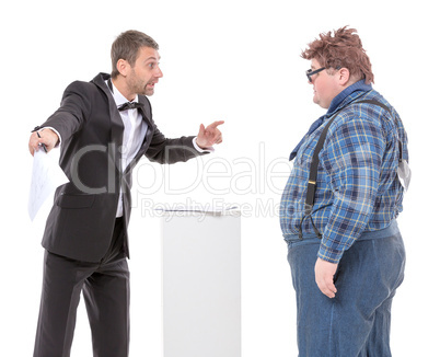 elegant man arguing with a country yokel