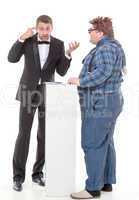 elegant man arguing with a country yokel