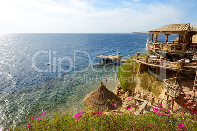 outdoor restaurant and beach at the luxury hotel, sharm el sheik