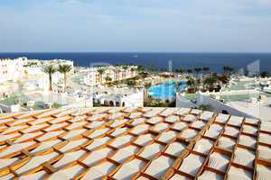 view on swimming pool and beach at luxury hotel, sharm el sheikh