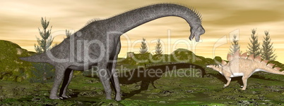 brachiosaurus and stegosaurus dinosaurs- 3d render
