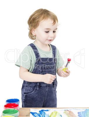 cute girl painting. isolated on white background