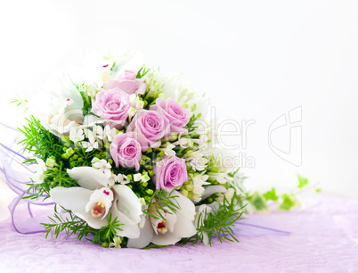 Wedding Pink Roses And White Orchid Bouquet