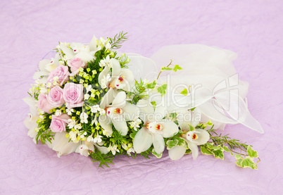 Wedding Pink Roses And White Orchid Bouquet