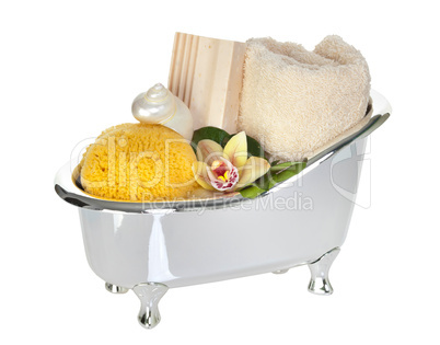 Luxury vintage bathtub with spa accessories