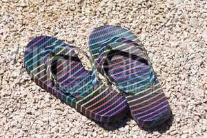 striped flip flops