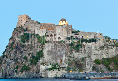 Aragonese Castle in Ischia island by night