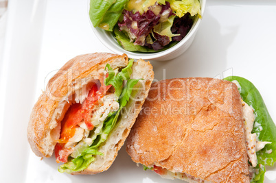 ciabatta panini sandwich with chicken and tomato