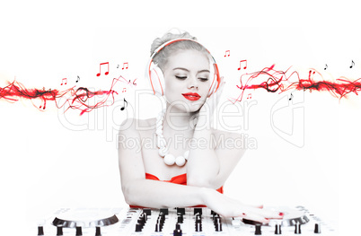 beautiful disc jockey mixing music