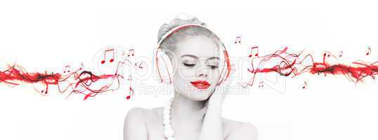 beautiful woman listening to music