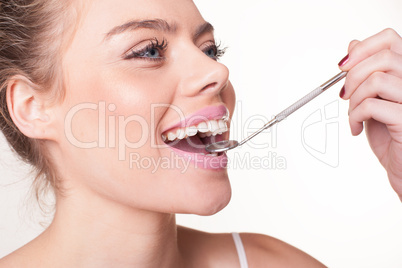 attractive woman with beautiful white teeth