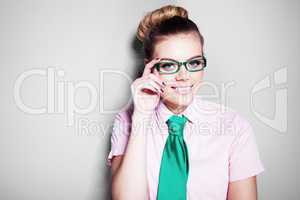 beautiful nerdy young woman in glasses