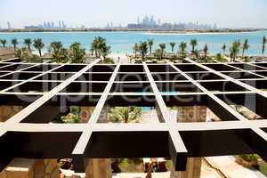 the view on jumeirah palm man-made island from luxury hotel, dub