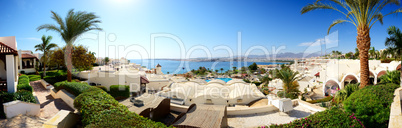 panorama of the beach at luxury hotel, sharm el sheikh, egypt