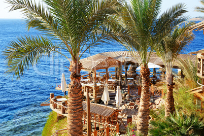 outdoor restaurant and beach at the luxury hotel, sharm el sheik