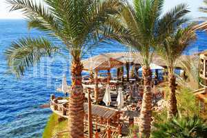 outdoor restaurant and beach at the luxury hotel, sharm el sheik