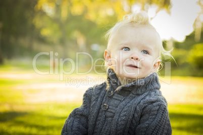 Adorable Blonde Baby Boy Outdoors at the Park.