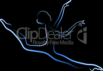 shone silhouette of the ballerina on a black background