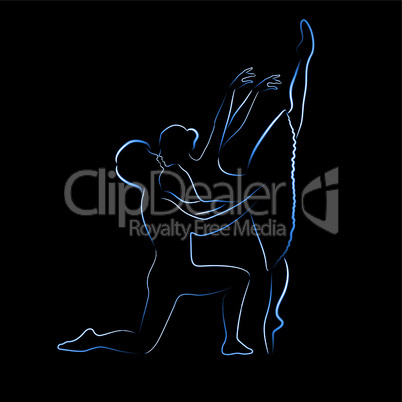 shone silhouette of ballet couple on a black background