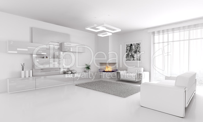 white living room interior 3d