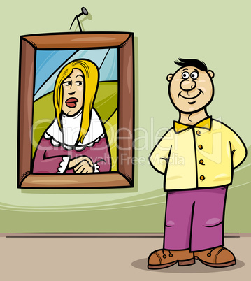man in art gallery cartoon