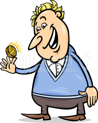 lucky man with golden coin cartoon