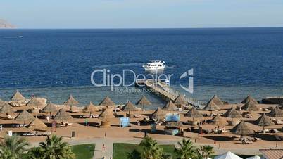 The motor yacht near beach at the luxury hotel, Sharm el Sheikh, Egypt