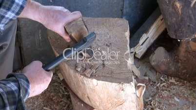 chopping of wood with ax