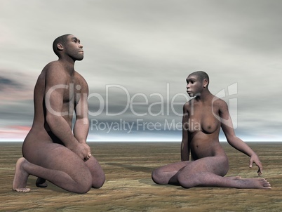 homo erectus couple- 3d render