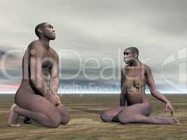 homo erectus couple- 3d render