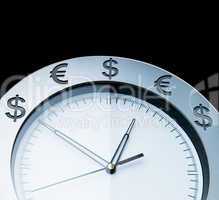 currency clocks isolated on black